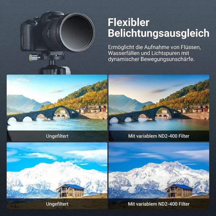 NEEWER BASICS 49mm variabler ND Filter, ND2-400 1-9 Stops Lichtreduzierung, drehbarer variabler Grau