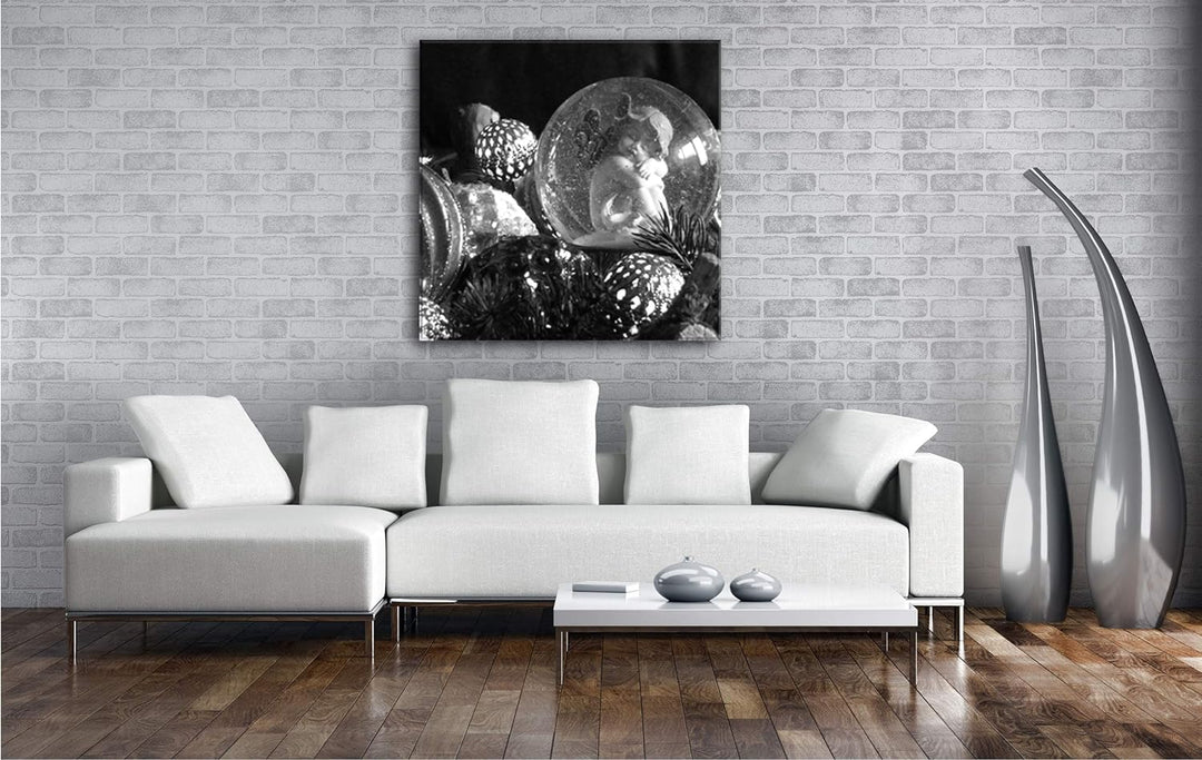 deyoli Kleiner Engel in Einer Kugel Format: 70x70 Effekt: Schwarz&Weiss als Leinwandbild, Motiv fert