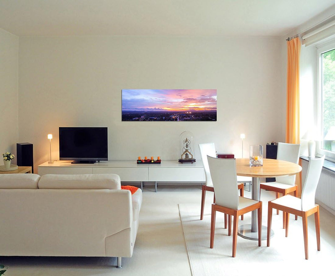 Paul Sinus Art Panoramabild auf Leinwand und Keilrahmen 150x50cm Thailand Stadt Wolkenhimmel Sonnenu