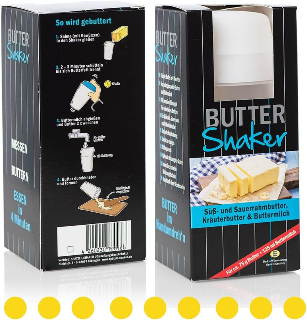Butter machen mit dem 325ml-Butter &amp; Sahne-Shaker (WEISS) mit Butterungskugel und Aufschäumer