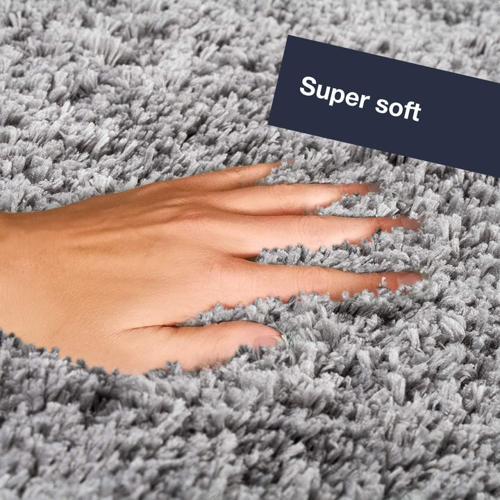 WohnDirect Premium Hochflor Badezimmerteppich Grau • Rutschfester & Extra Flauschiger Badvorleger •