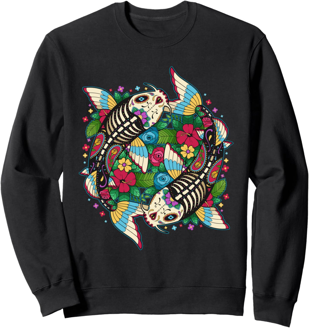 Koi-Karpfen-Zuckerschädel Calavera Mexiko Tag der Toten Sweatshirt