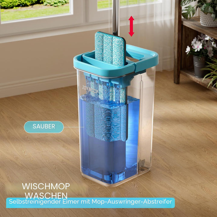 JOYMOOP Wischmopp- und Eimer-Set mit Auswringer, mit 3 wiederverwendbaren Mikrofaser-Wischpads, Wisc