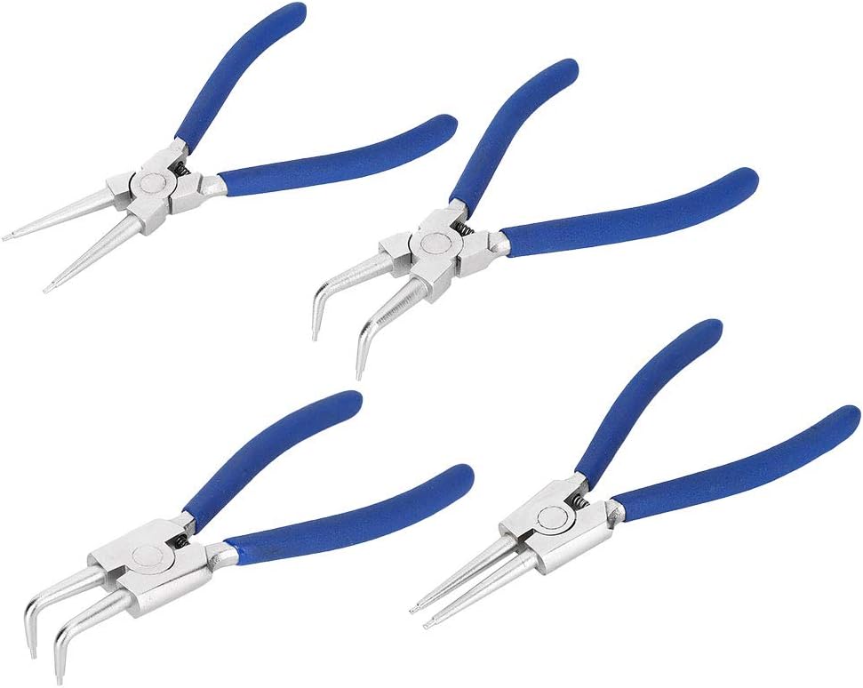 Ein Set mit 4 Sicherungsringzangen, davon 2 gerade Zangen und 2 Biegezangen, Sicherungsringzangen in