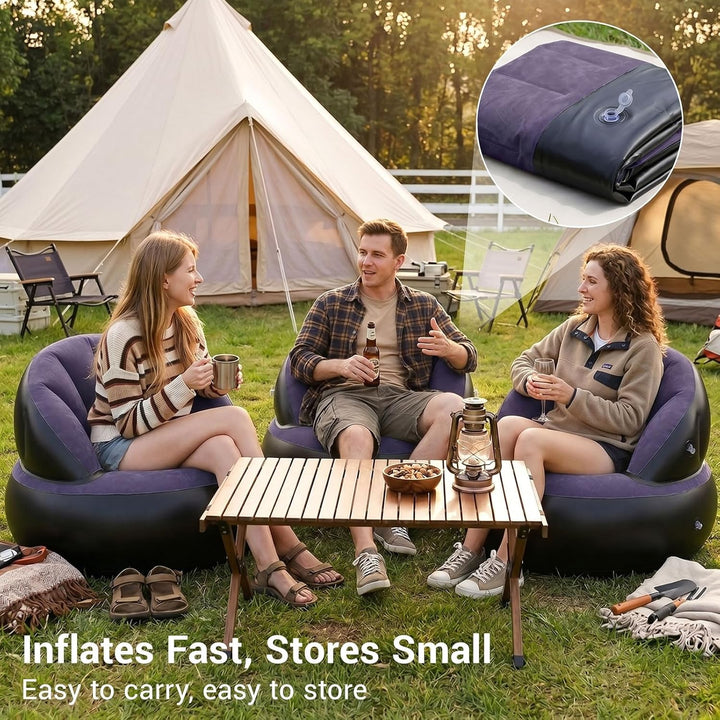 Sitzsack Aufblasbar Luftsofa Couch - Aufblasbares Sofa mit Fusspumpe Beflockt - Camping Sofa Aufblas