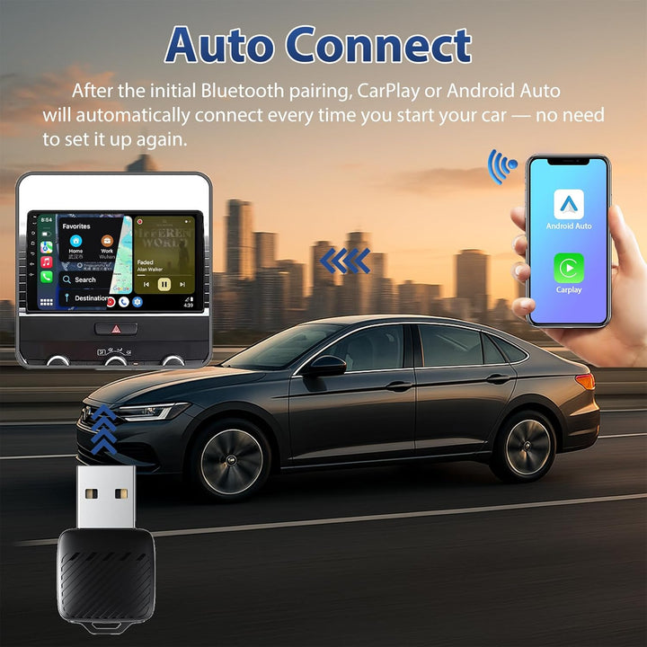 Mini USB Wireless CarPlay Adapter, Auto Multimedia Dongle, kabelloser Android Auto 2 in 1 Adapter, K