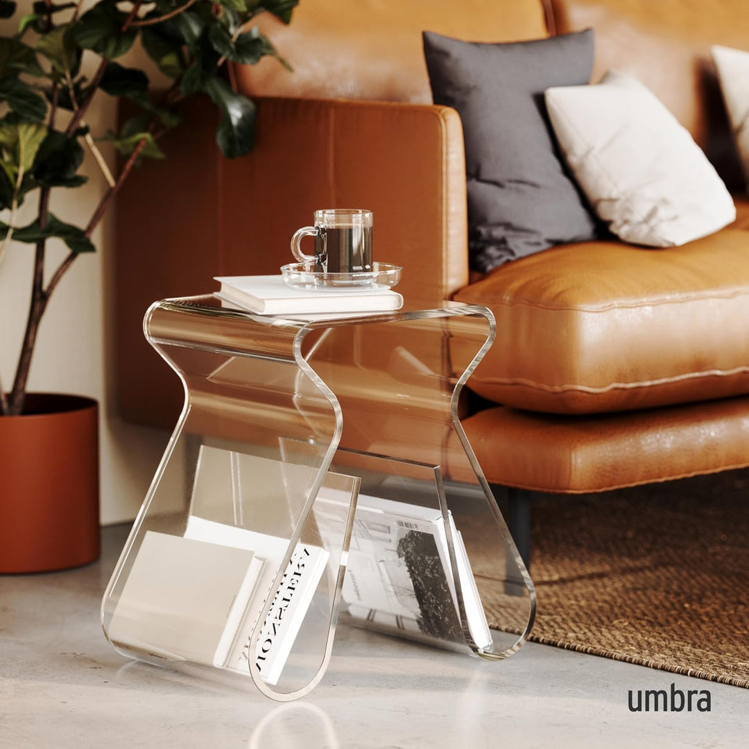 Umbra Magino Hocker mit integriertem Zeitschriftenständer, Acryl klar, Hocker