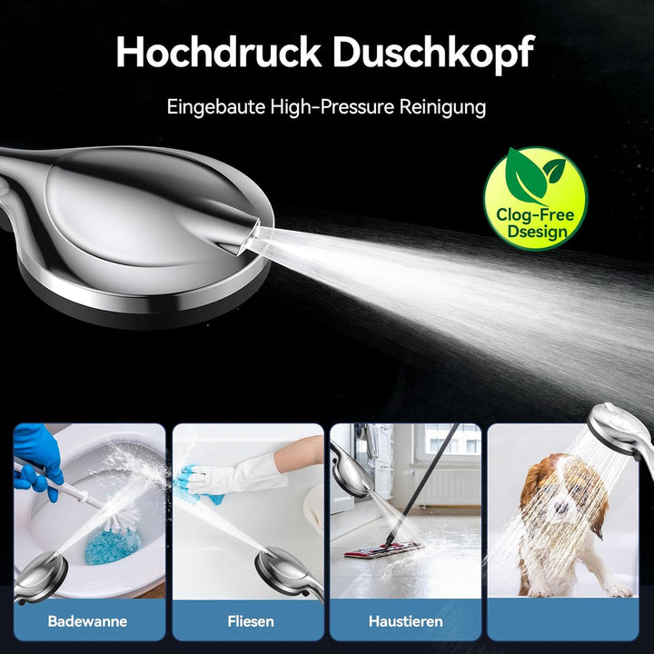 VOXON Hochdruck Duschkopf mit Schlauch, Shower Head mit 10 Strahlarten, Duschkopf Druckerhöhend, Dus
