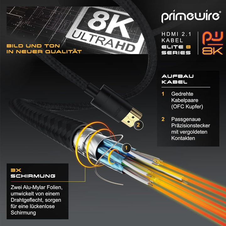 CSL - 8k / 4k HDMI Kabel 2.1/2.0-5m - 8K @ 60Hz / 120Hz - 4K @ 240Hz - 48 Gbit/s - 3D - Ultra High S