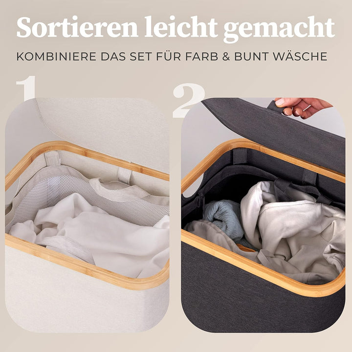 HENNEZ 100L Wäschekorb mit Deckel Grau - herausnehmbaren Wäschesack Wäschesammler schmal mit Deckel