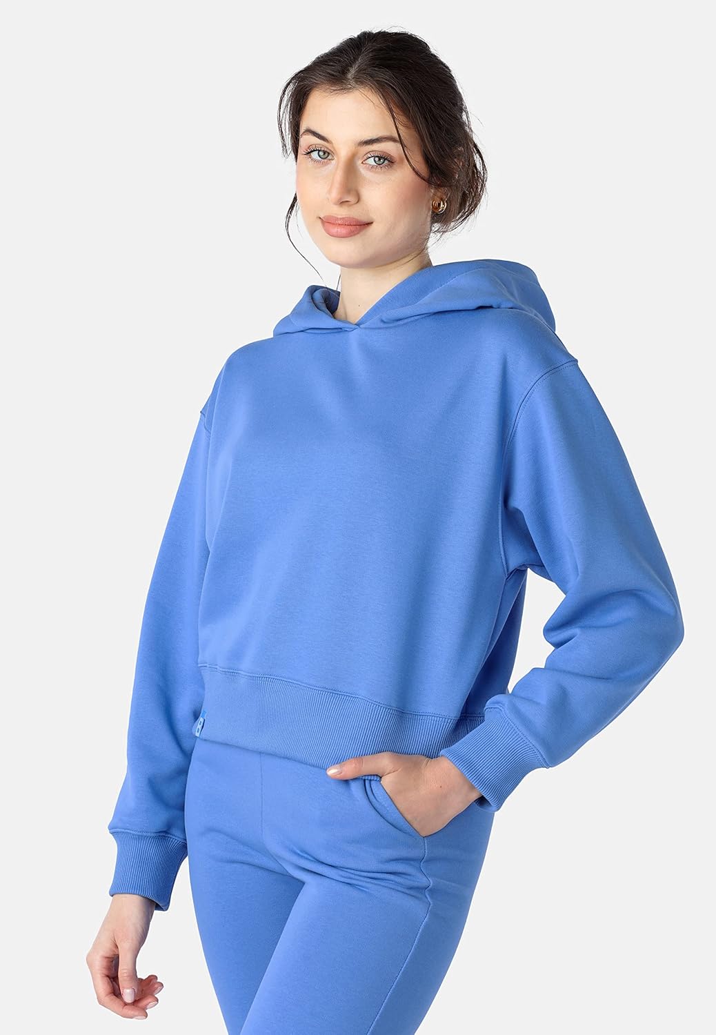 Bellivalini Kapuzenpullover kurz Damen Sportanzug Oberteil Jogging Pullover BLV208 XS Blau, XS Blau