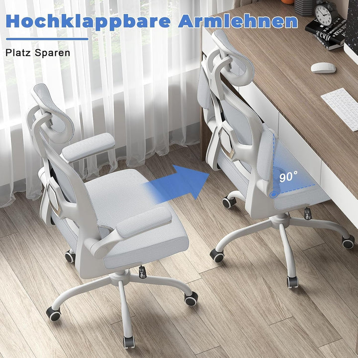 naspaluro Bürostuhl Ergonomischer, Schreibtischstuhl mit Verstellbarer Kopfstütze, Armlehnen, Dynami