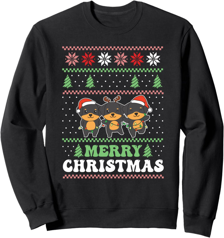 Frohe Weihnachten Retro Ugly Christmas Rottweiler Sweatshirt
