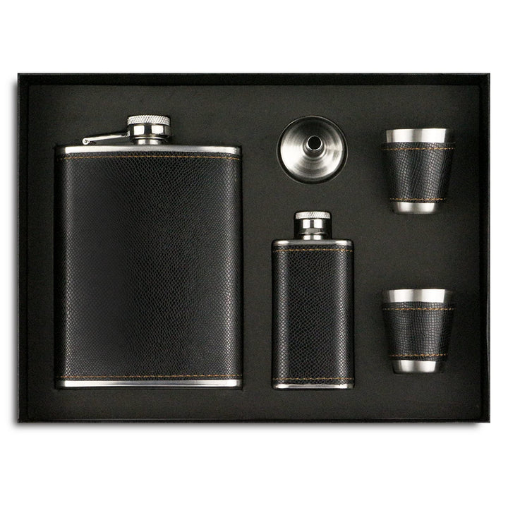 Flachmann Set 260ML Edelstahl Whisky Topf Mini Schnapsflasche Upscale Tragbar Alkoho Geschenke (schw