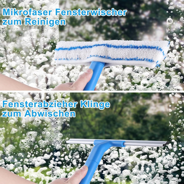 Mitclear Fensterreiniger mit Teleskopstiel (146cm), Professioneller Fensterwischer mit Silikonabzieh