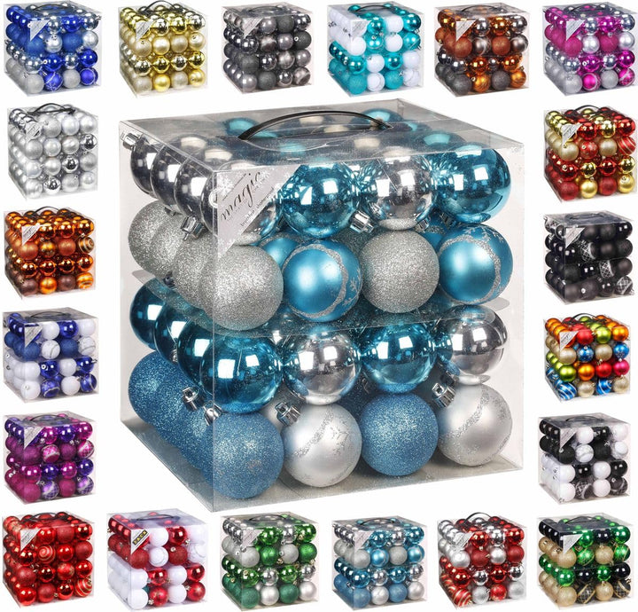 64x Kunststoff Christbaumkugeln Ø 6cm Kugel Box Glanz Glitzer Matt Dekor Inge inkl. Aufhänger, Farbe
