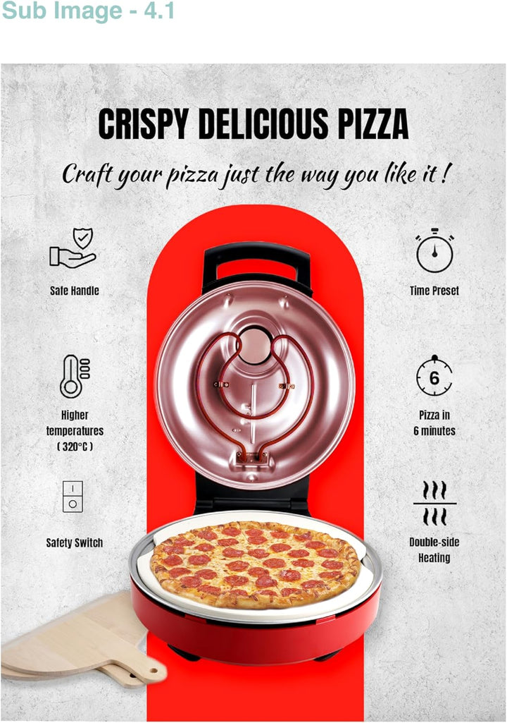 Bestron Pizzaofen für knusprige Pizzen in 5-10 Minuten, elektischer Pizzaofen mit bis zu echten 320°