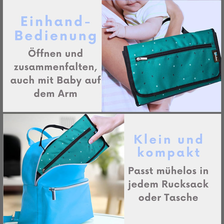 BUBENHERZ Windeltasche Für Baby & Kleinkind mit XL Wickelunterlage für unterwegs - Anti-Rutsch-Feuch