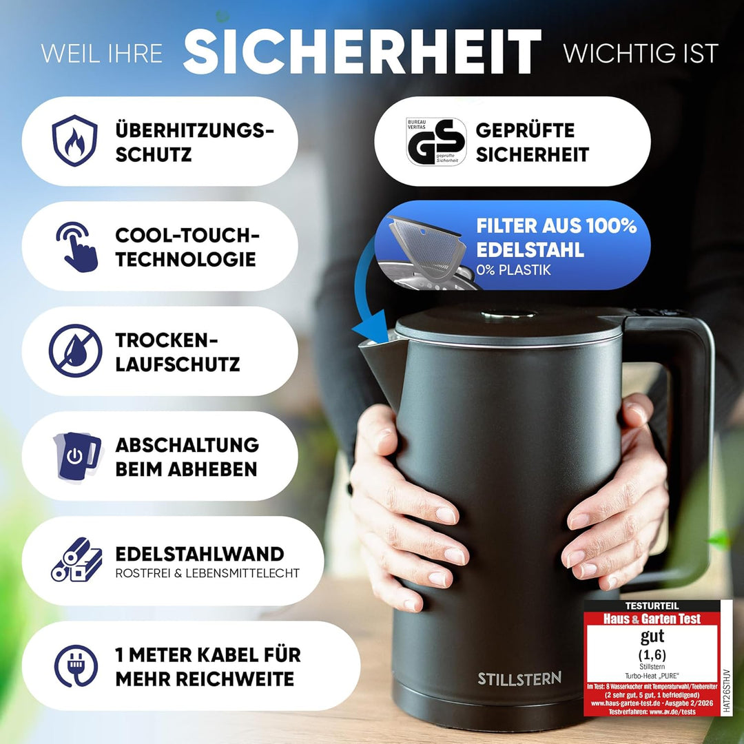 Stillstern Wasserkocher mit Temperatureinstellung [1,7L | 40-55-70-85-100°C], 12 Std. Warmhalten, Pr