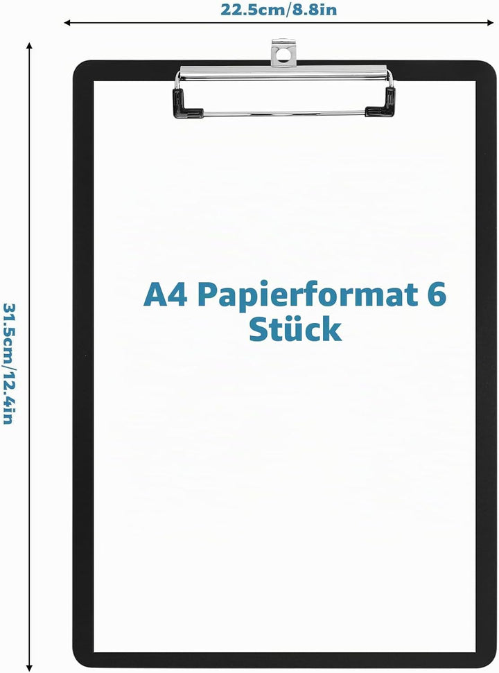 7 Stück Klemmbrett A4, Clipboard A4 Klemmbrettmappe mit Clip, Kunststoff Klemmbretter, Schreibbrett