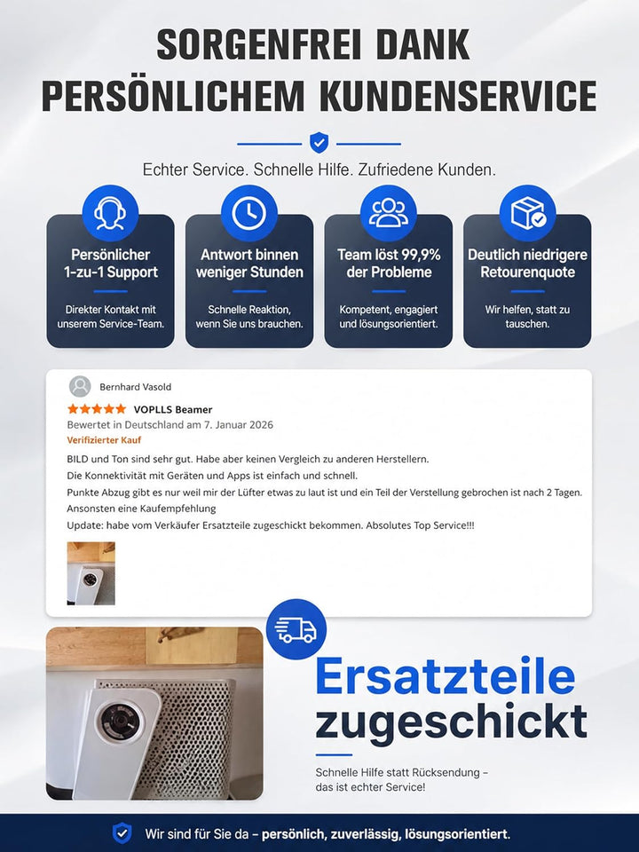 Smart Beamer【Google TV/Offizielle App】 VOPLLS Beamer 4K Heimkino 1200ANSI mit Autofokus ＆ Trapezkorr
