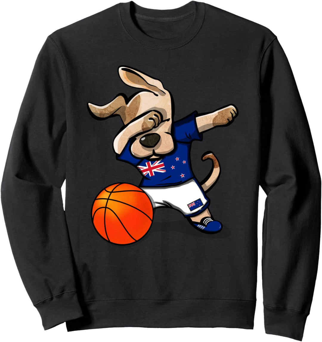 Dabbing Dog Hund Neuseeland Basketball - Neuseeland Flagge Sweatshirt