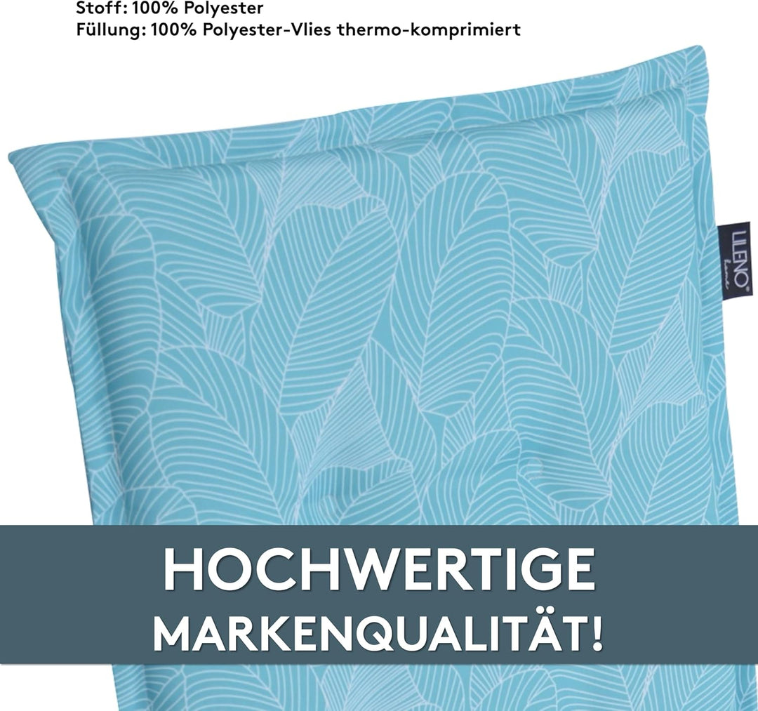 LILENO HOME Gartenstuhl Auflagen als [2er Set - Niedriglehner] in Blätter Aqua - Bequeme Liegen als