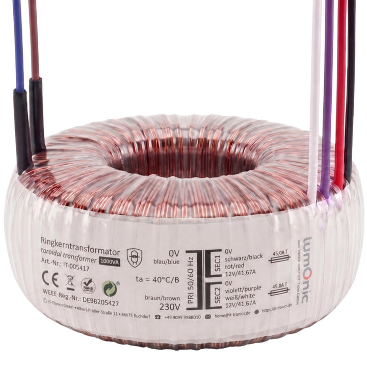 Sedlbauer Ringkerntrafo Transformator 1000VA 2x12V für Audio, Industrie, Halogen und Schienensysteme