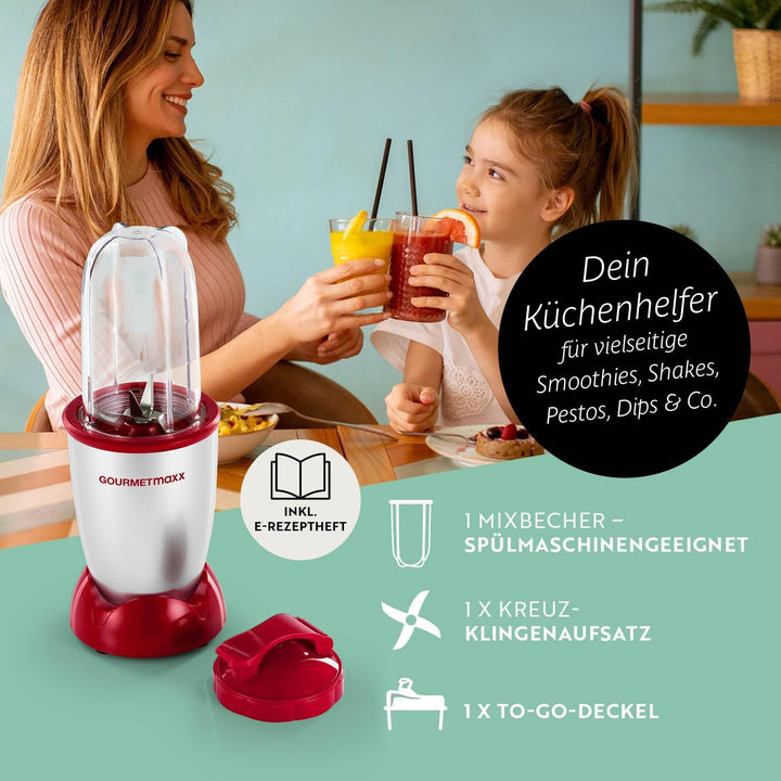 GOURMETmaxx Mixer Mr. Magic 4-tlg. | Smoothie Maker mit 400W Powerbase | inkl. Kreuzklingenaufsatz,