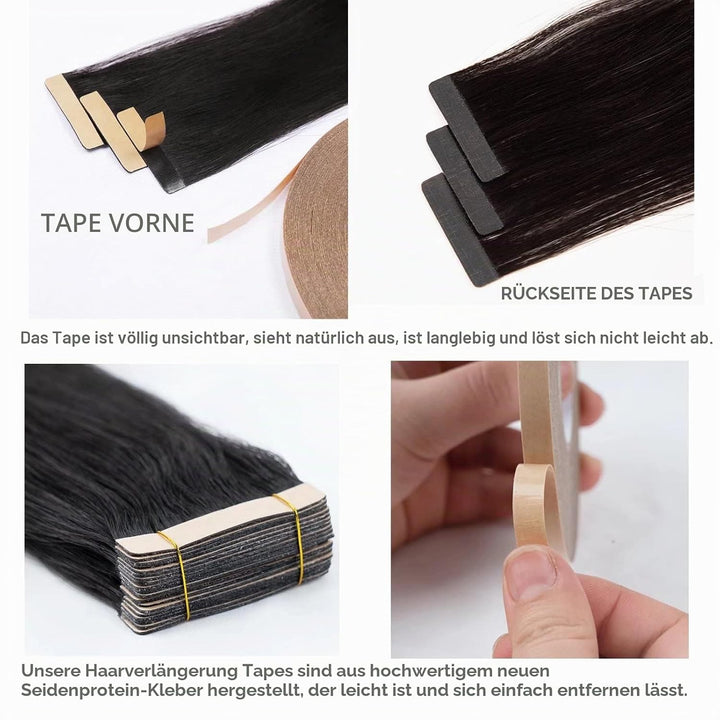 HotLulana Tape Extensions Echthaar Balayage Schokoladenbraun bis Karamellblond(#4/4/27) Extensions E