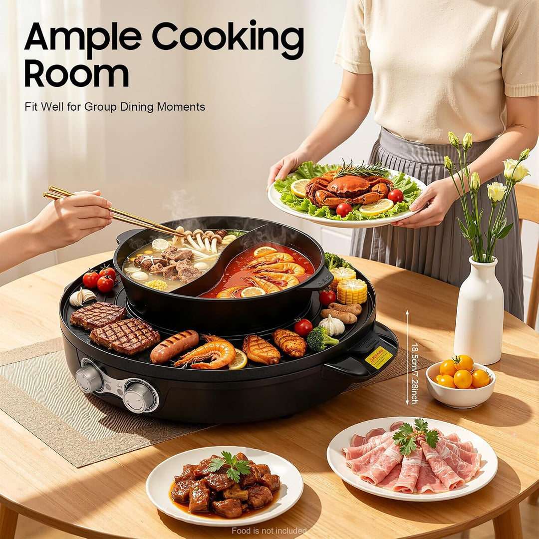 Elektrischer Hot Pot 2200W, 2 in 1 Multifunktion Elektrische Grill Hot pot mit Abnehmbar Kochplatte,