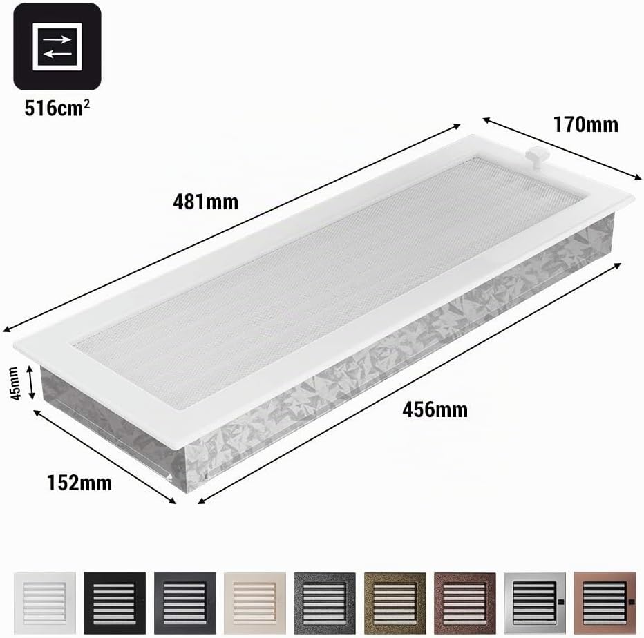 KRATKI Lüftungsgitter Kamingitter 17cm x 49cm graphit mit Jalousien 17 x 49 cm Graphit, 17 x 49 cm G
