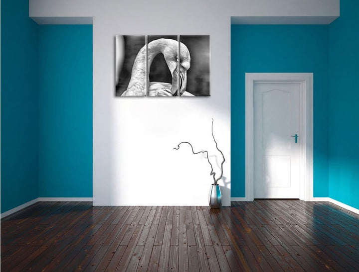 Pixxprint Flamingo beim Putzen als Leinwandbild/Grösse: 3 Teilig (120x80) cm/Wandbild/Kunstdruck/fer