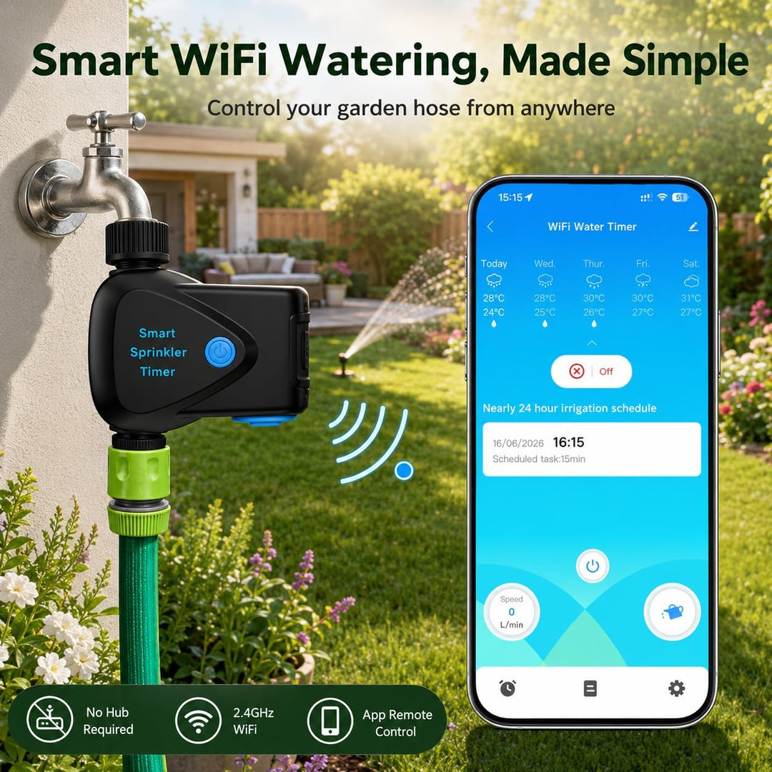 WLAN Bewässerungscomputer mit App Steuerung, WiFi Bewässerungstimer mit Wasserzähler, ohne Hub, Meng