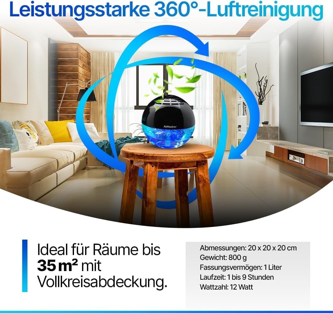 LURA Lufterfrischer Luftreiniger & Luftbefeuchter mit Lavendel Öl – Original Aromatisierer gegen Ger