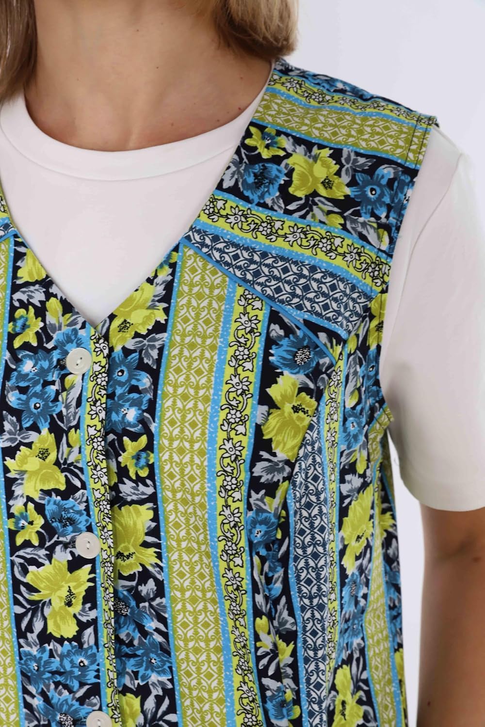 Knopfkittel Baumwolle bunt Kochschürze Hauskleid Kittel Schürze ohne Arm 46 Grün, 46 Grün