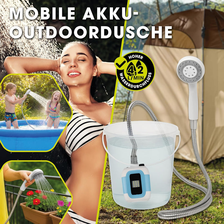 EASYmaxx Campingdusche mit Akku | 2in1: Mobile Outdoor Dusche und Bewässerungsbrause | Camping Dusch