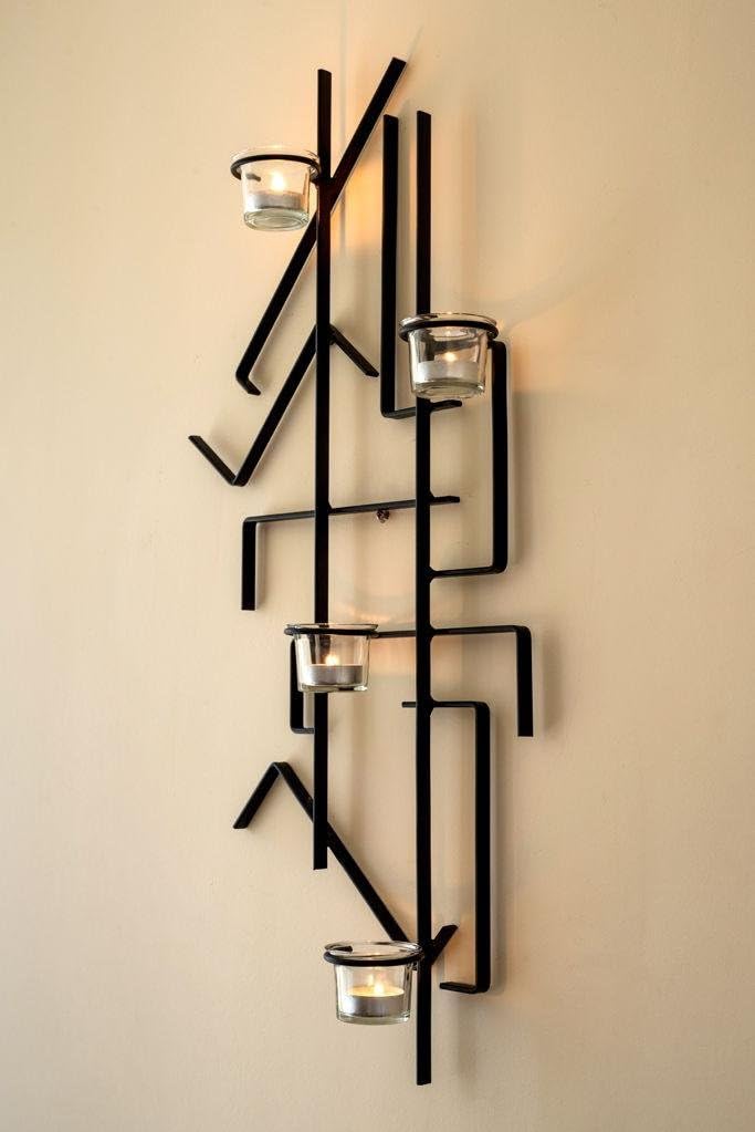 DanDiBo Wandteelichthalter MIX4 Schwarz Wandkerzenhalter Metall 73 cm Teelichthalter, Schwarz