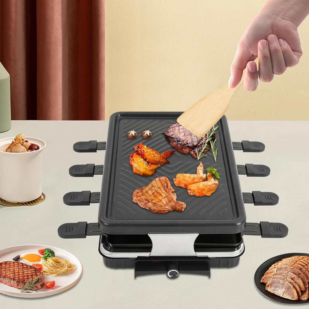 Elektrisch Grill Raclette 2 Personen, 1300W Tragbarer Elektrogrill Tischgrill mit Abnehmbare Grillpl