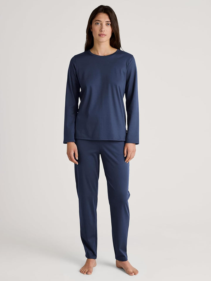 CALIDA Favourites Langarmshirt, V-Neck Damen, aus 100% Supima-Baumwolle, Peacoat Blue