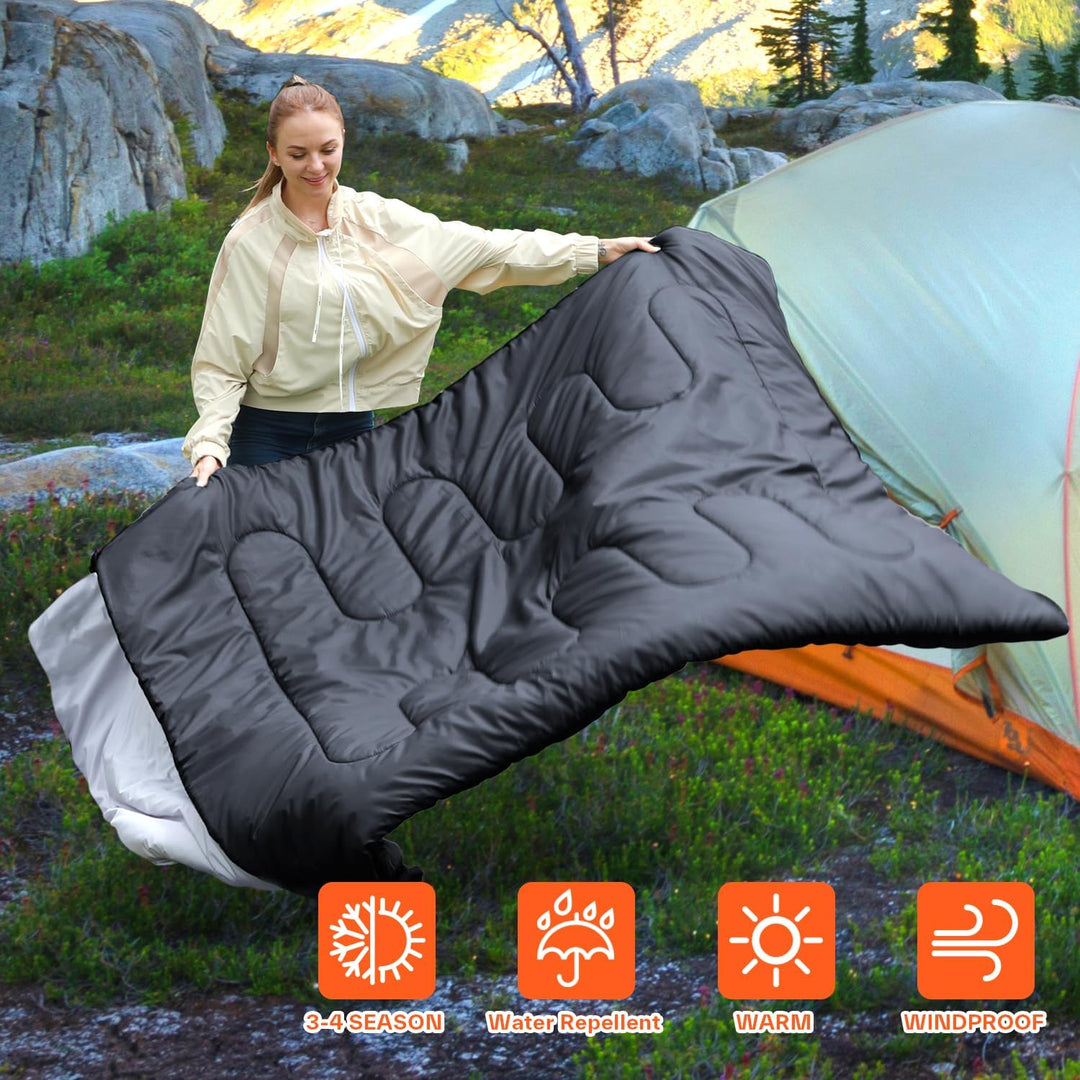 Ohuhu Dicker Doppelte Schlafsack 220 x 150cm Erwachsene Deckenschlafsack mit 2 Gratis Kissen und ein