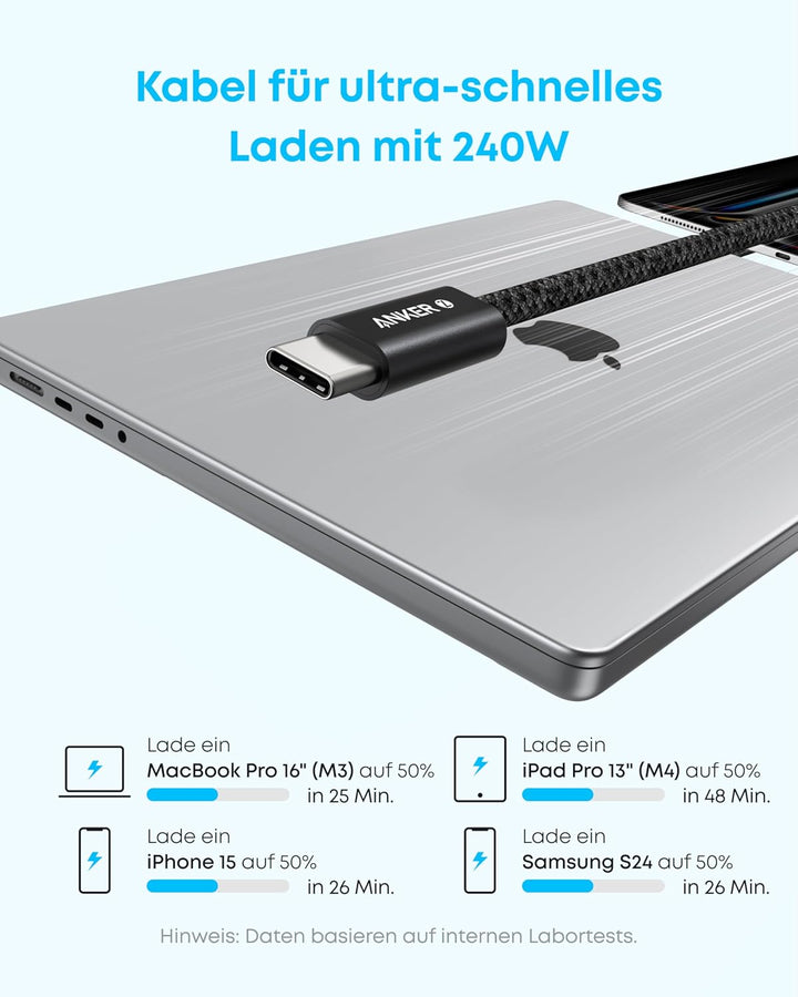 Anker 240W USB C Kabel [2 Stück 1,8m]+Anker 100W USB C Ladegerät 3-Port