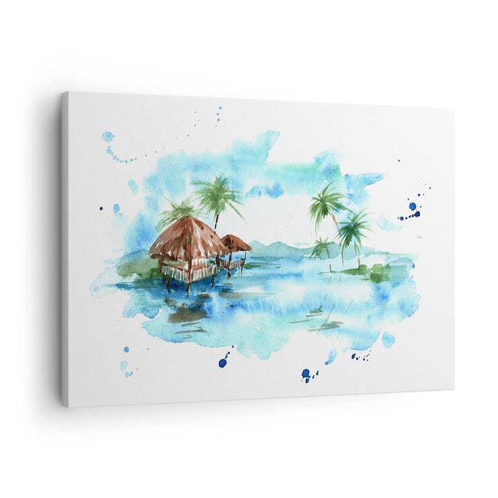 Bilder auf Leinwand Tropen Wasser Bungalow Ufer Leinwandbild 70x50cm Wandbilder Dekoration Wohnzimme