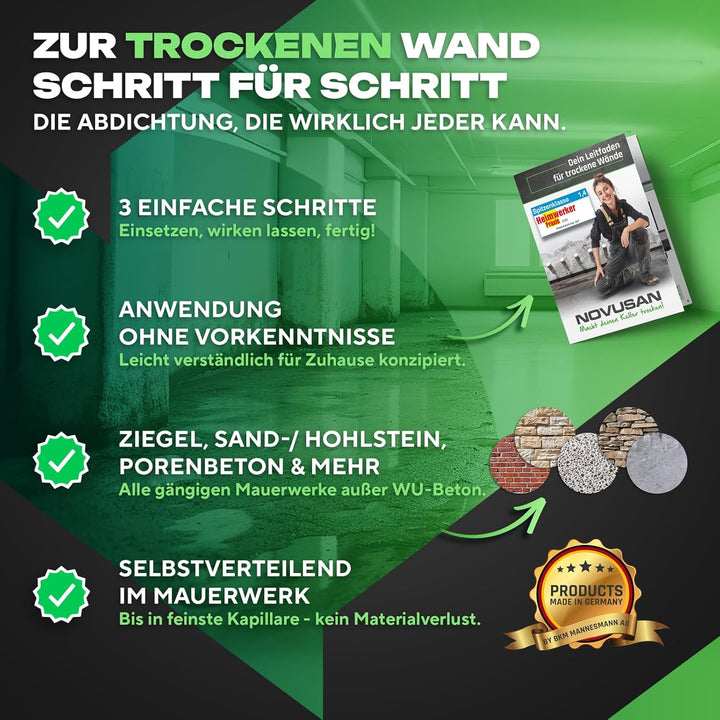 NOVUSAN Horizontalsperre – Injektionsflasche zur Abdichtung von feuchten Wänden &amp; Keller | für 1m Wa
