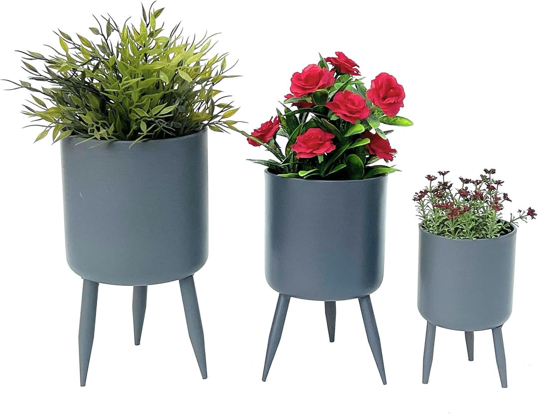 DanDiBo Blumentopf mit Füssen Pflanztopf Blumenkübel mit Beinen Metall Grau 3er Set 96260 Modern Pfl