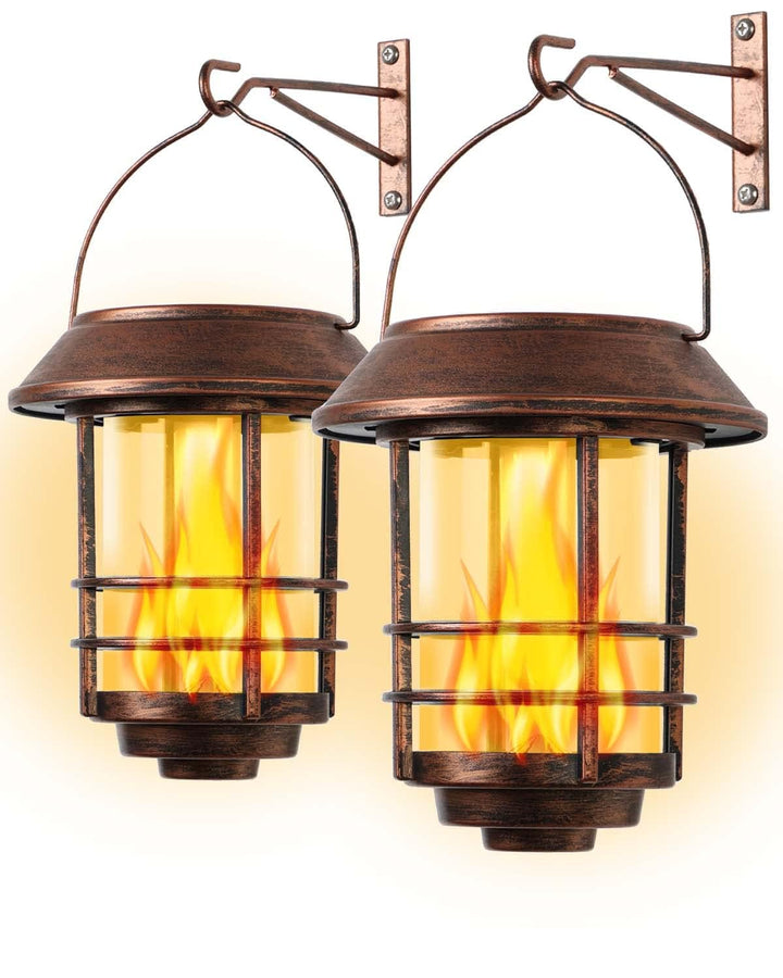 FLOWood Solarlampen für Aussen Garten,Glas und Metall IP65 Wasserdicht, Flackernde Flammen Wandleuch