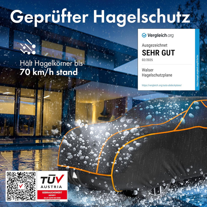 Walser Perma Protect Hagelschutzplane, TÜV Geprüft, Auto Abdeckplane, 2 Autogarage Grösse, Schwarz S