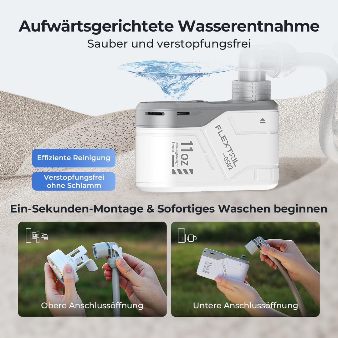 FLEXTAILGEAR Max Shower, Tragbare Campingdusche mit Akku und USB-C, Zwei Durchflussmodi, Outdoor-Dus