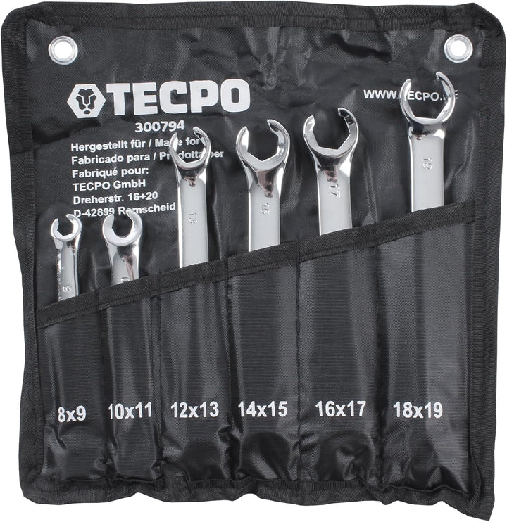 TECPO Bremsleitung Schlüssel 8-19mm Ringschlüssel Satz Offener Ring Schlüssel 6-teilig