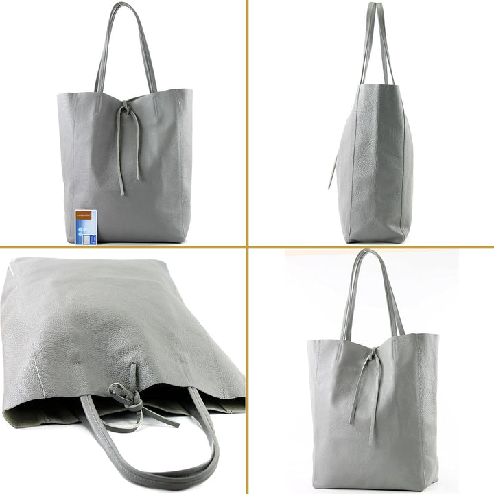 modamoda de - T163 - Ital. Shopper Large mit Innentasche aus Leder Schwarz2021, Schwarz2021